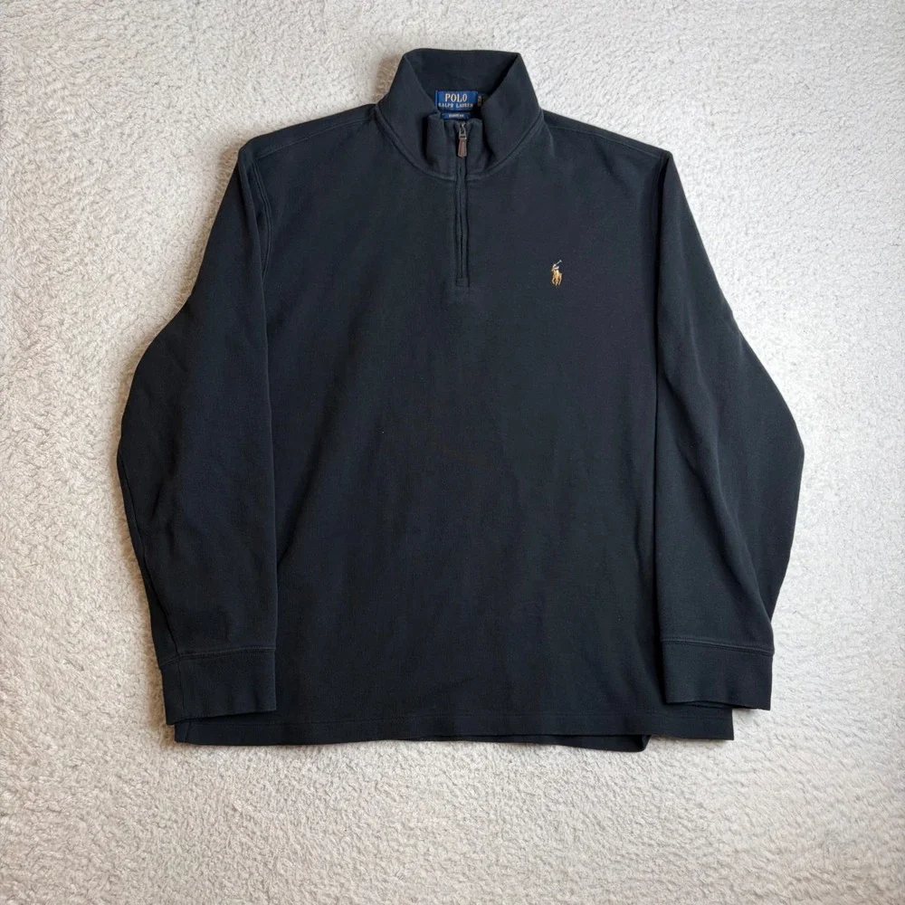 Polo Ralph Lauren Mens XL Black Estate Rib Quarter Zip Pullover Cotton Sweater